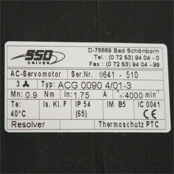 Photo of 0.9Nm x 4000RPM x 230V - AC Servo-Motor &amp; Resolver - ACG0090-4/01-3