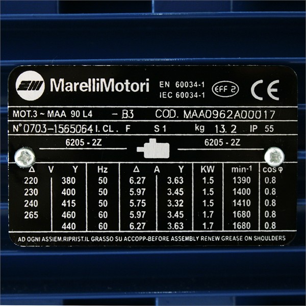 Photo of Marelli - 1.5kW (2HP) 230V/400V 3ph 4 Pole AC Motor for Speed Control - B3 Foot Mounting with Holding Brake