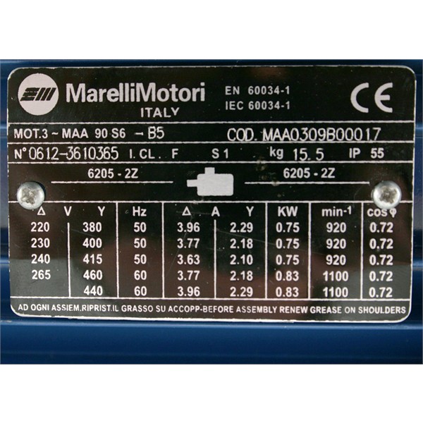 Photo of Marelli - 0.75kW (1HP) 230V/400V 3ph 6 Pole Flange Mounting AC Motor for Speed Control with Force Cooling Fan &amp; Encoder