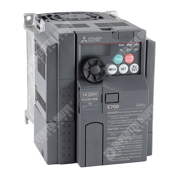 Photo of Mitsubishi FR-E700SC 0.75kW 230V 1ph to 3ph AC Inverter Drive, DBr, STO, Unfiltered