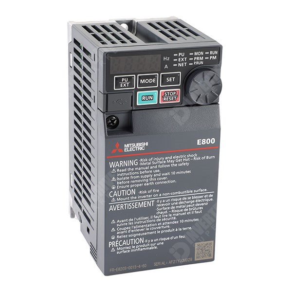 Photo of Mitsubishi E820S IP20 0.18kW 230V 1ph to 3ph AC Inverter, STO, Unfiltered