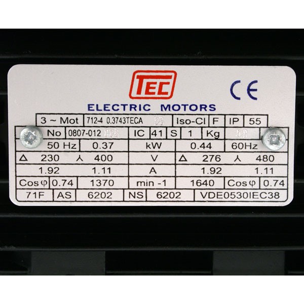 Photo of TEC 0.37kW (0.5HP) x 1370RPM/1920RPM AC Vector Motor, IP55, B3, 71 Frame