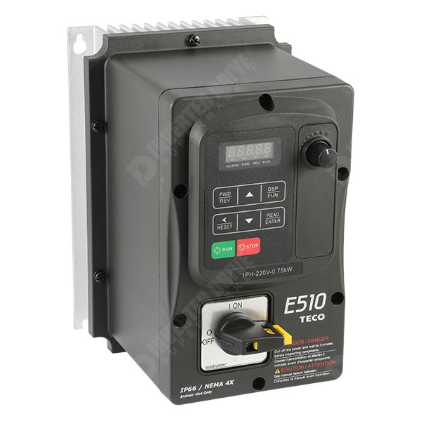 Photo of Teco E510 IP66 0.75kW 230V 1ph to 3ph AC Inverter Drive; DBr, SW, C2 EMC