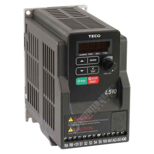 Photo of Teco L510 IP20 0.4kW 230V 1ph to 3ph AC Inverter Drive, C2 EMC