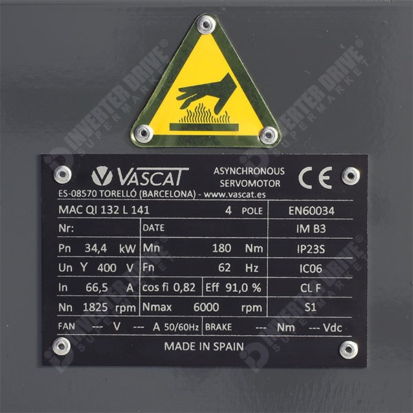 Photo of Vascat 34.4kW (46HP) x 1825RPM AC Vector Motor, IP23, B3,132 Frame