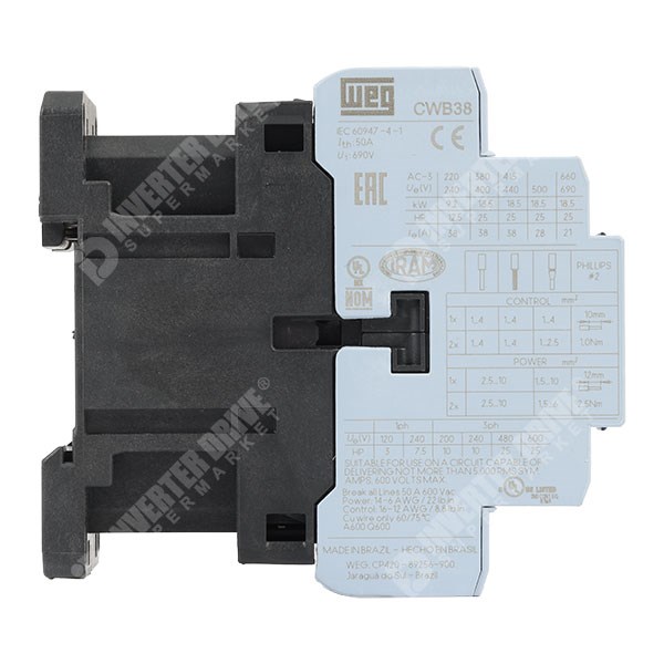 Photo of WEG CWB38 38A/50A 18.5kW/22kW 3 Pole Contactor 1NO+1NC 110V AC Coil